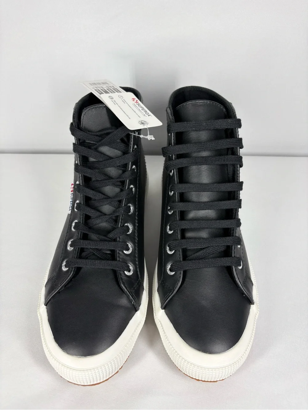 NWT Superga High-Top Black Leather Sneakers. Size 8.5 Women’s